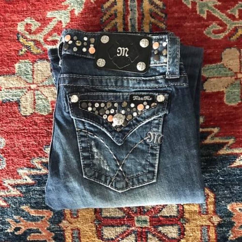MISS ME Multi Metal Rhinestone Pocket Jeans